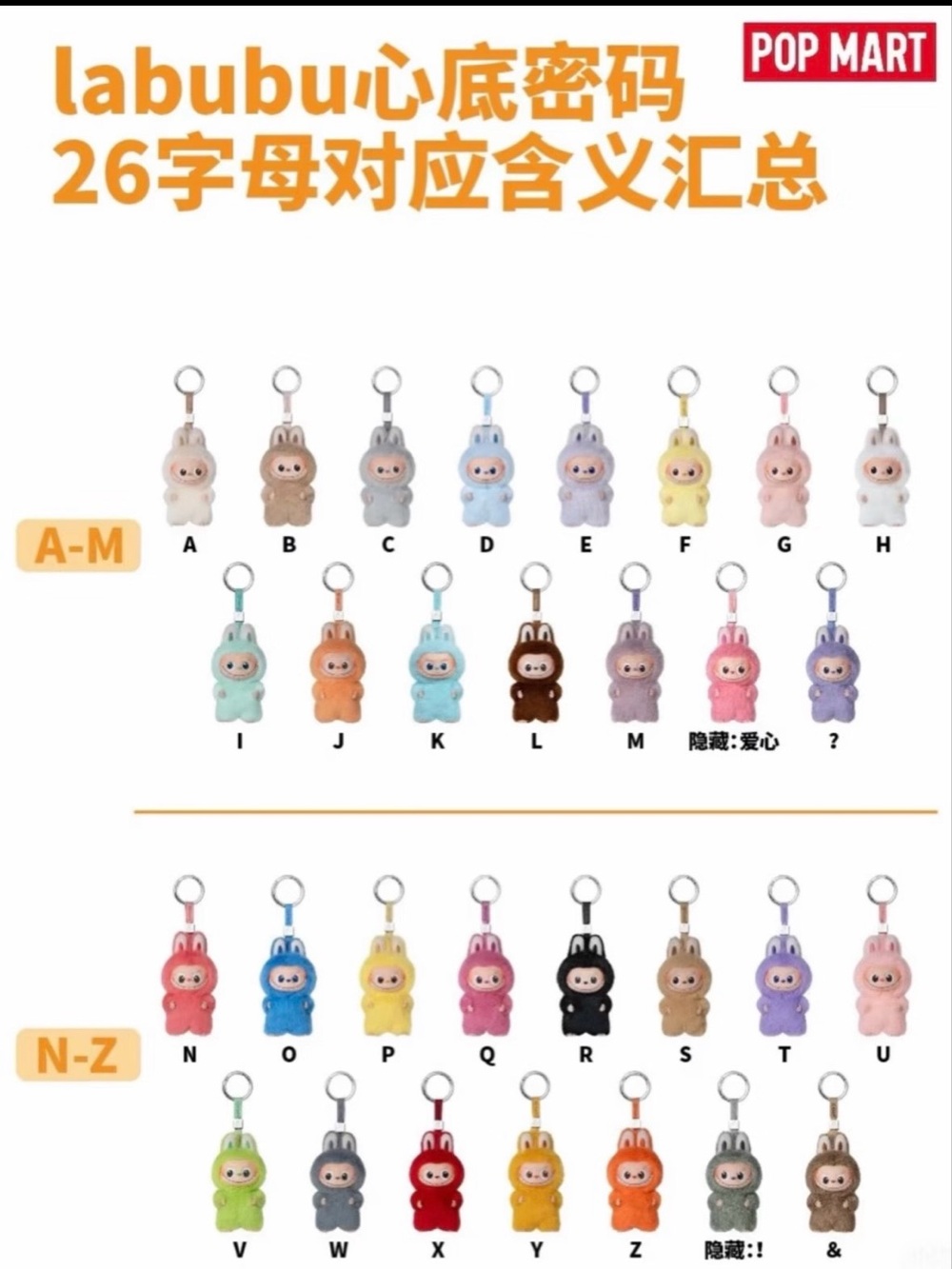 POP MART Labubu Pin for Love Plush Keychain - Letter M